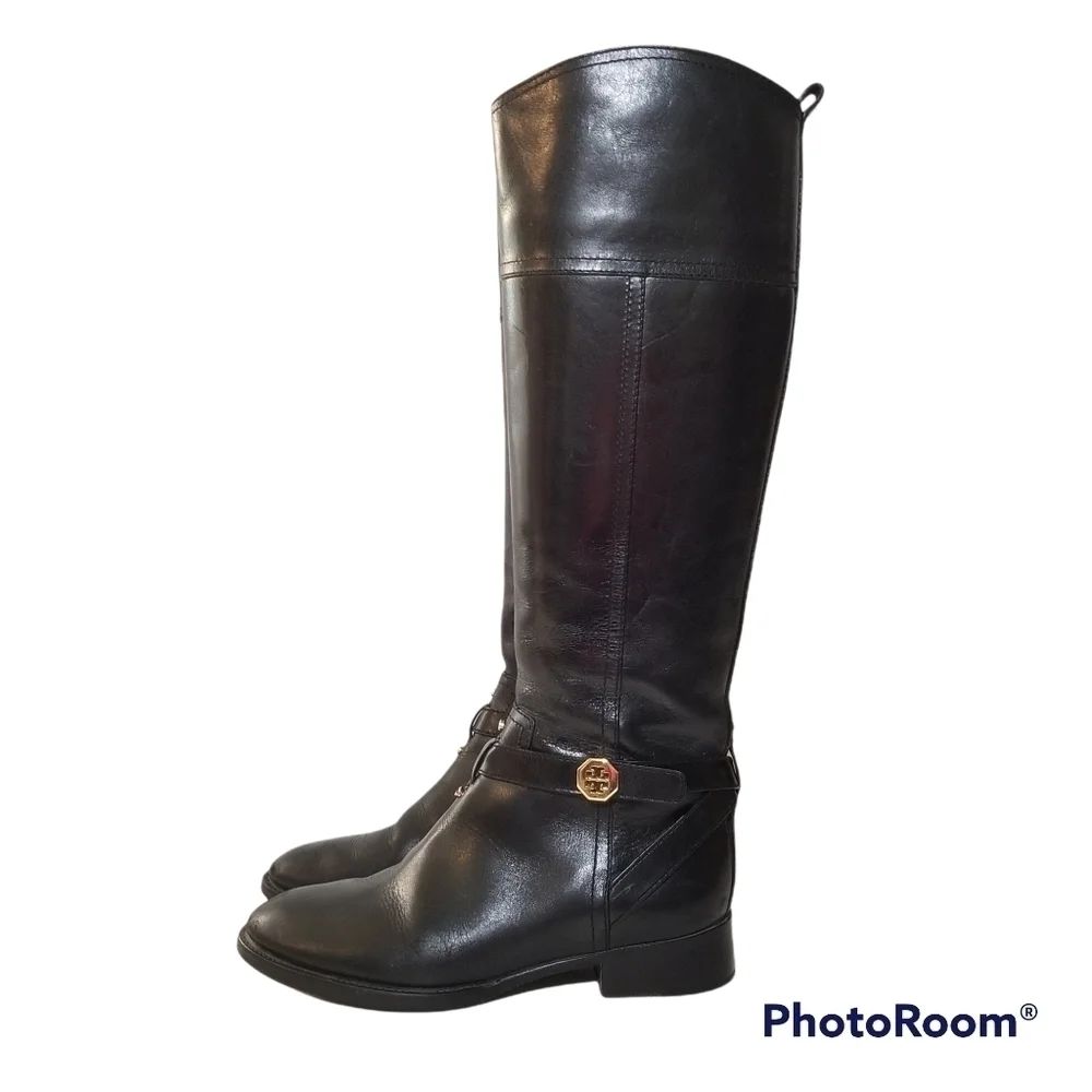 TORY BURCH Brita Tall Black Leather Riding Boots size 5.5